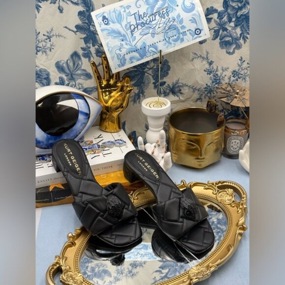 🆕 KURT GEIGER LONDON 🧿 NWOB Black Kensington Quilted Block Heel Sandal, Sz35 5 - Picture 2 of 16